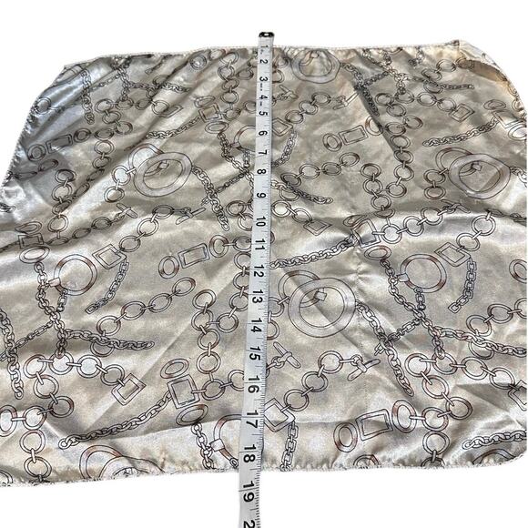 Vintage Satin Neckerchief or handbag Scarf, Paris Chains Gold & Cream Summer - Picture 5 of 11